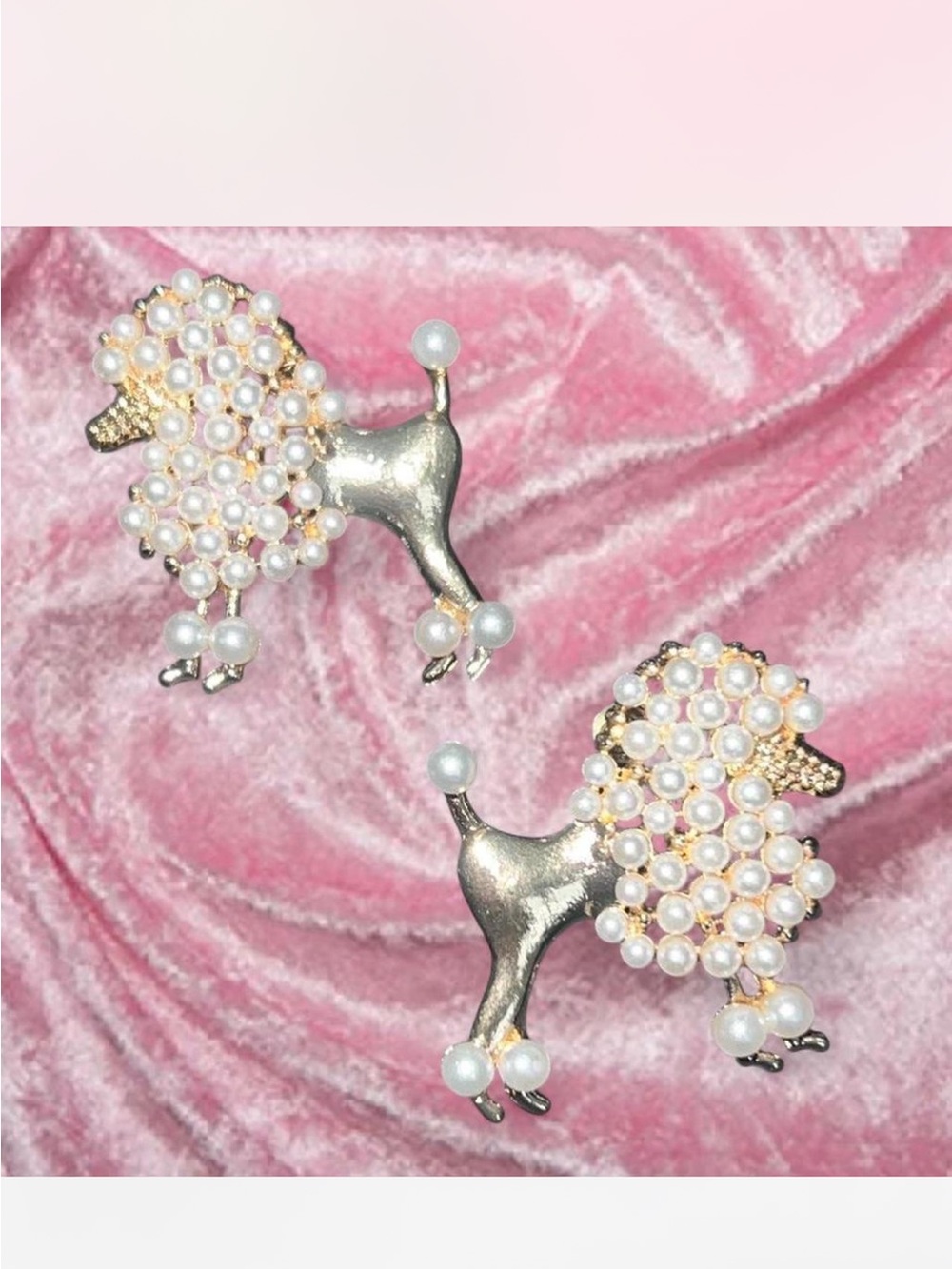 Vintage Pearl Poodle earrings Pair - Gold Tone White Pearls